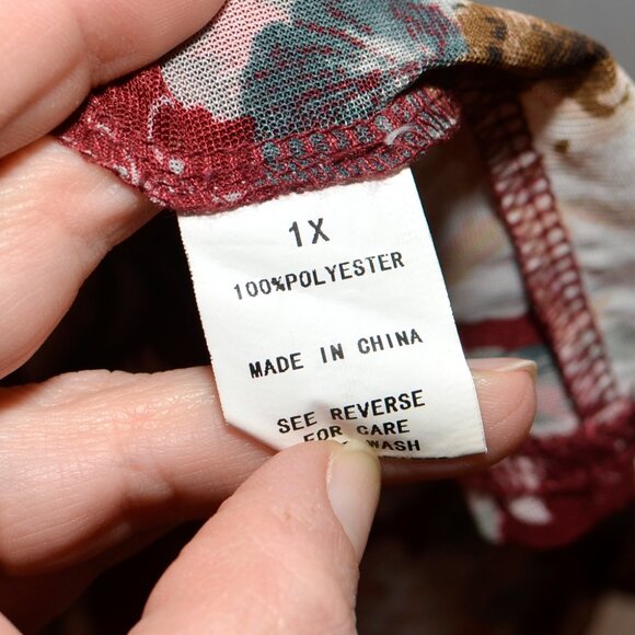 Plus Size 1X Ember Burgundy Vintage Style Floral Semi-Sheer Tie-Front Tank - Picture 9 of 11